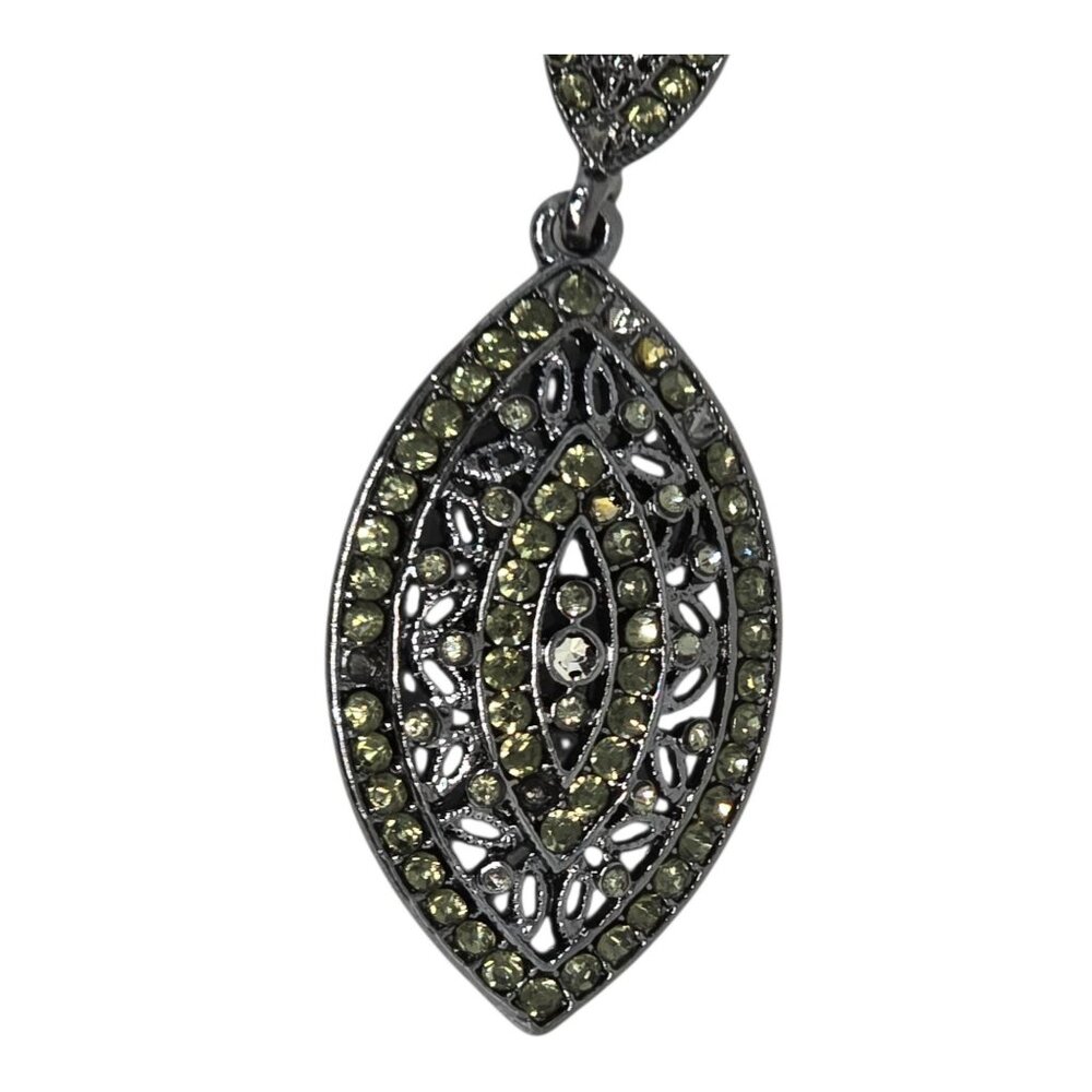 Green‎ Rhinestone Evil Eye Drop Earrings Black Gunmetal Dangle Statement - Picture 5 of 9
